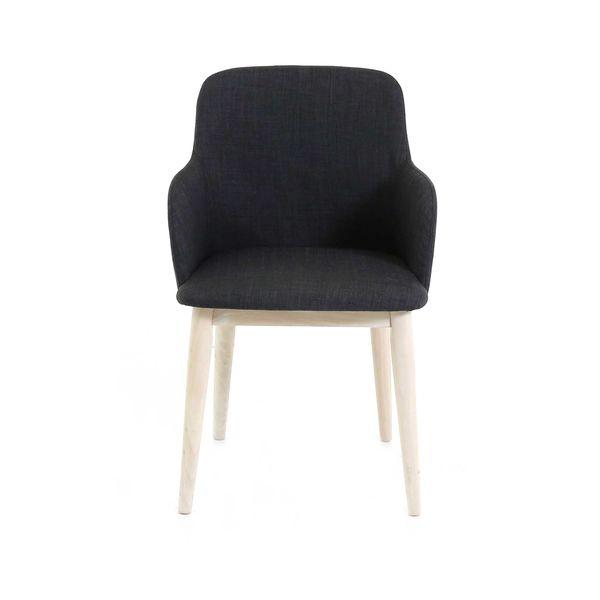 Chaise accoudoirs tissu gris foncé piétement placage chêne Manie