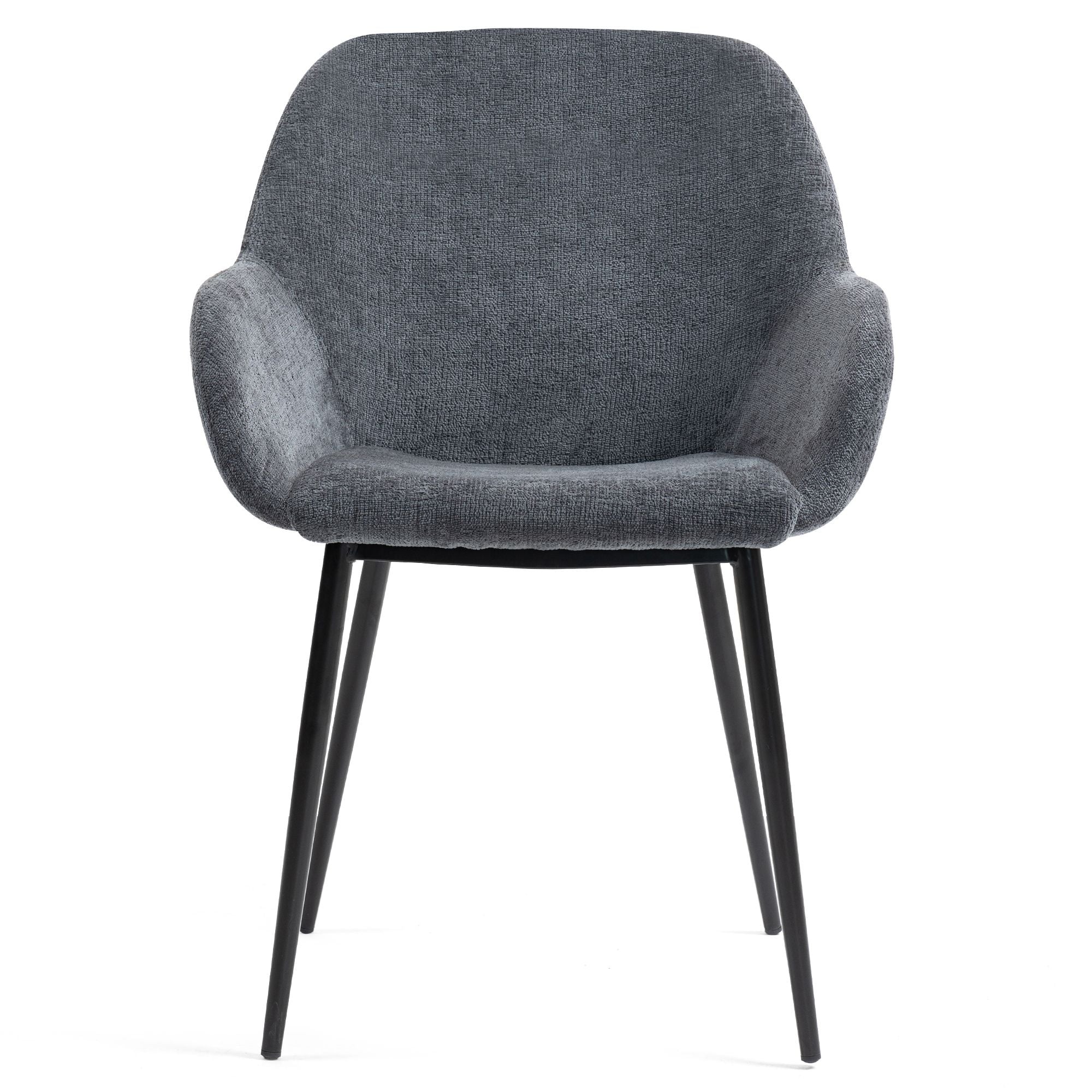 Chaise repas accoudoirs tissu chenille gris pied métal HIBIS