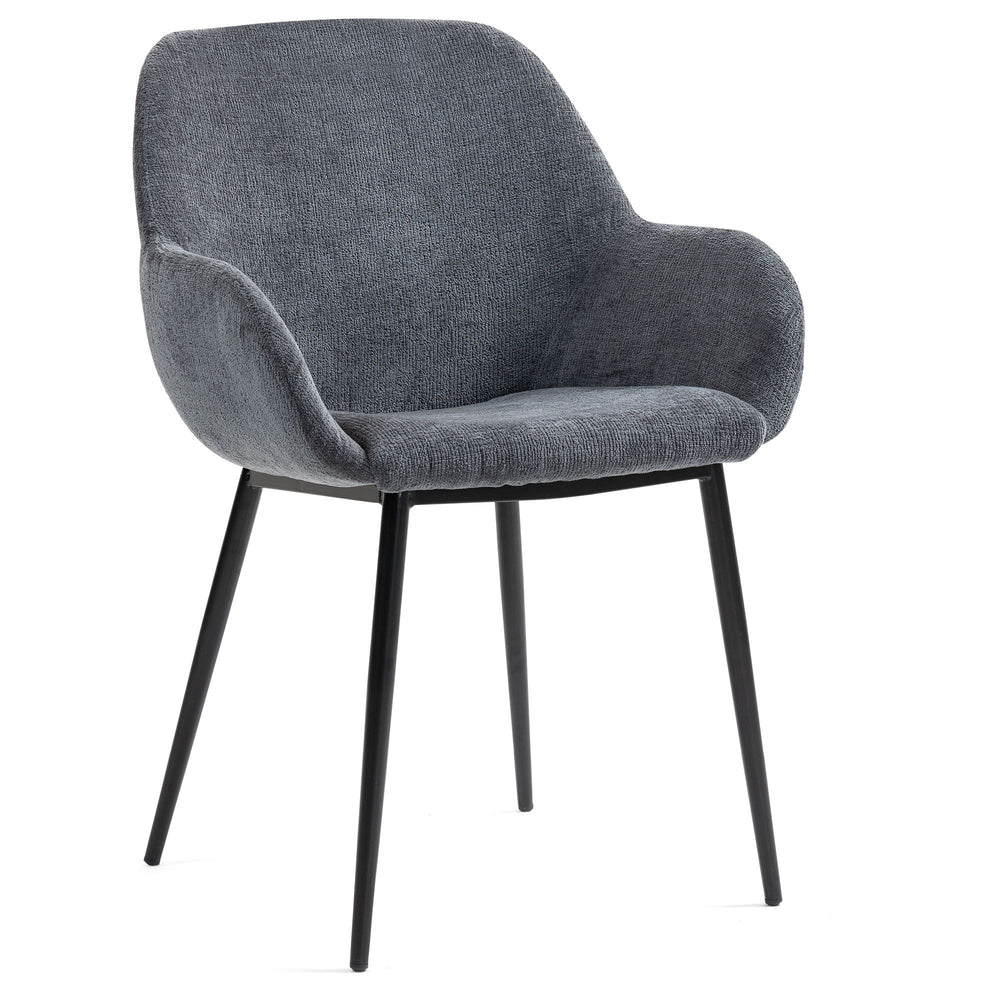 Chaise repas accoudoirs tissu chenille gris pied métal HIBIS