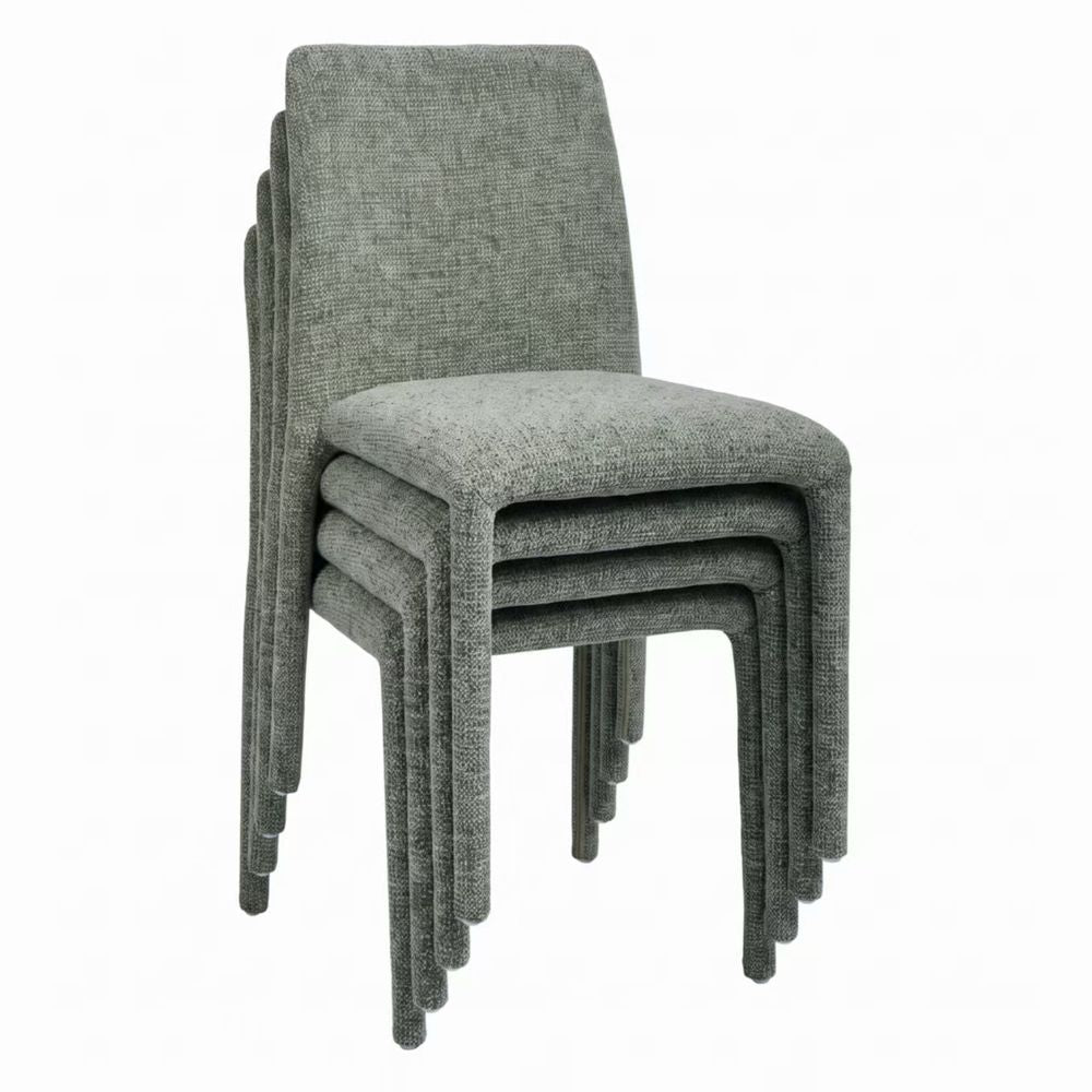 Chaise repas empilable tissu chenillé vert