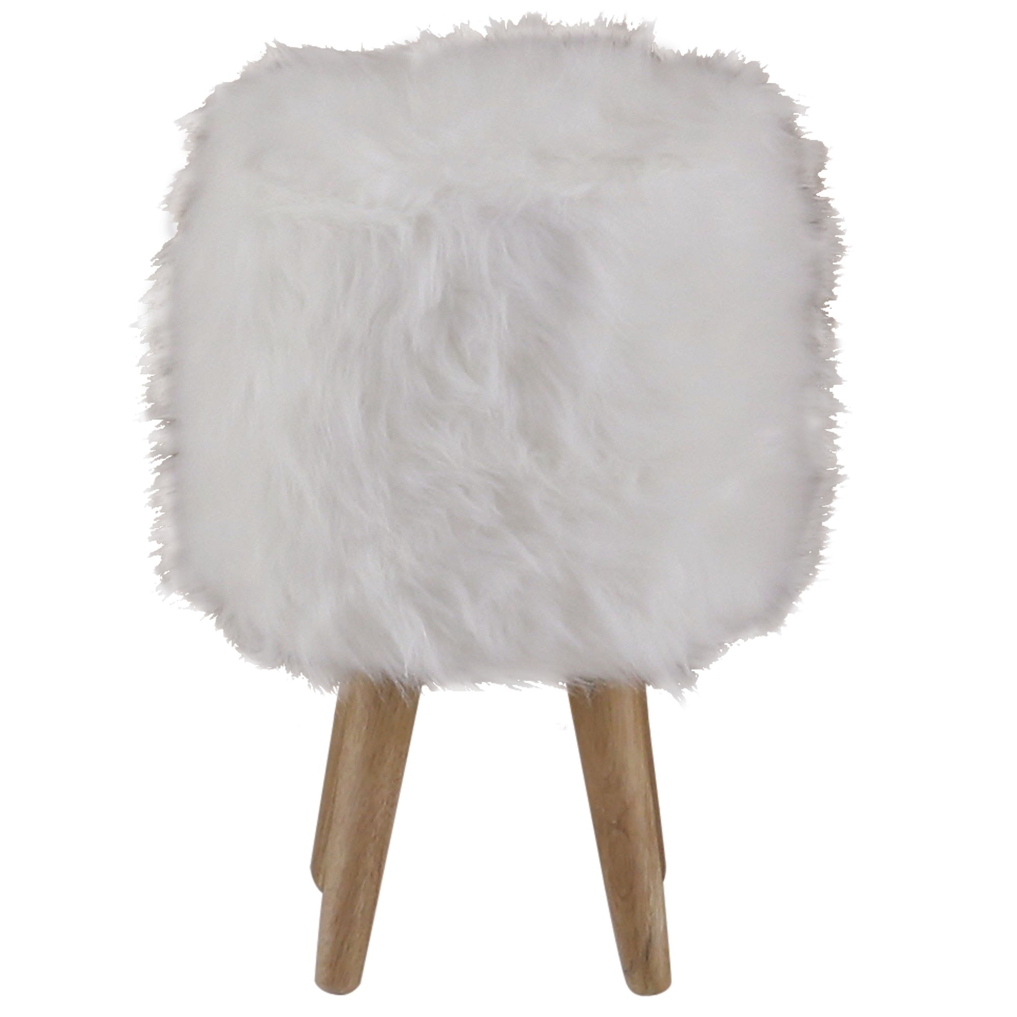 Pouf fourrure synthétique blanche et hévéa Lasco