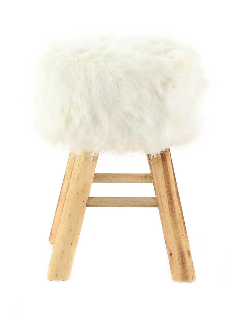 Pouf rond fourrure synthétique blanche et pin Lasco
