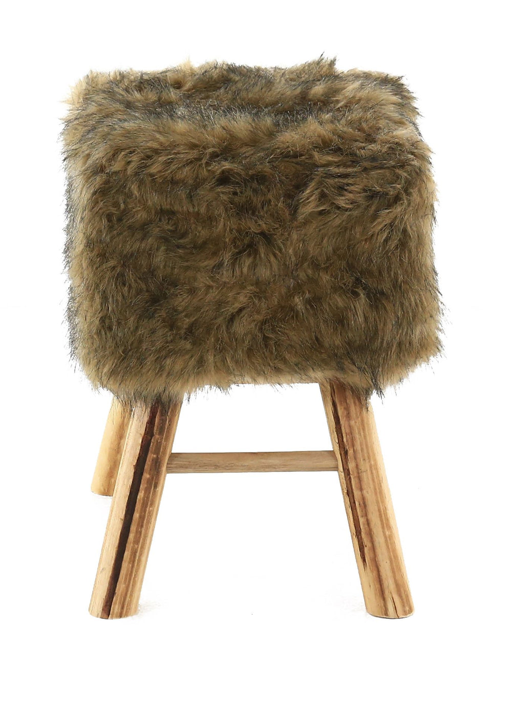 Pouf carré fourrure synthétique marron et pin Lasco