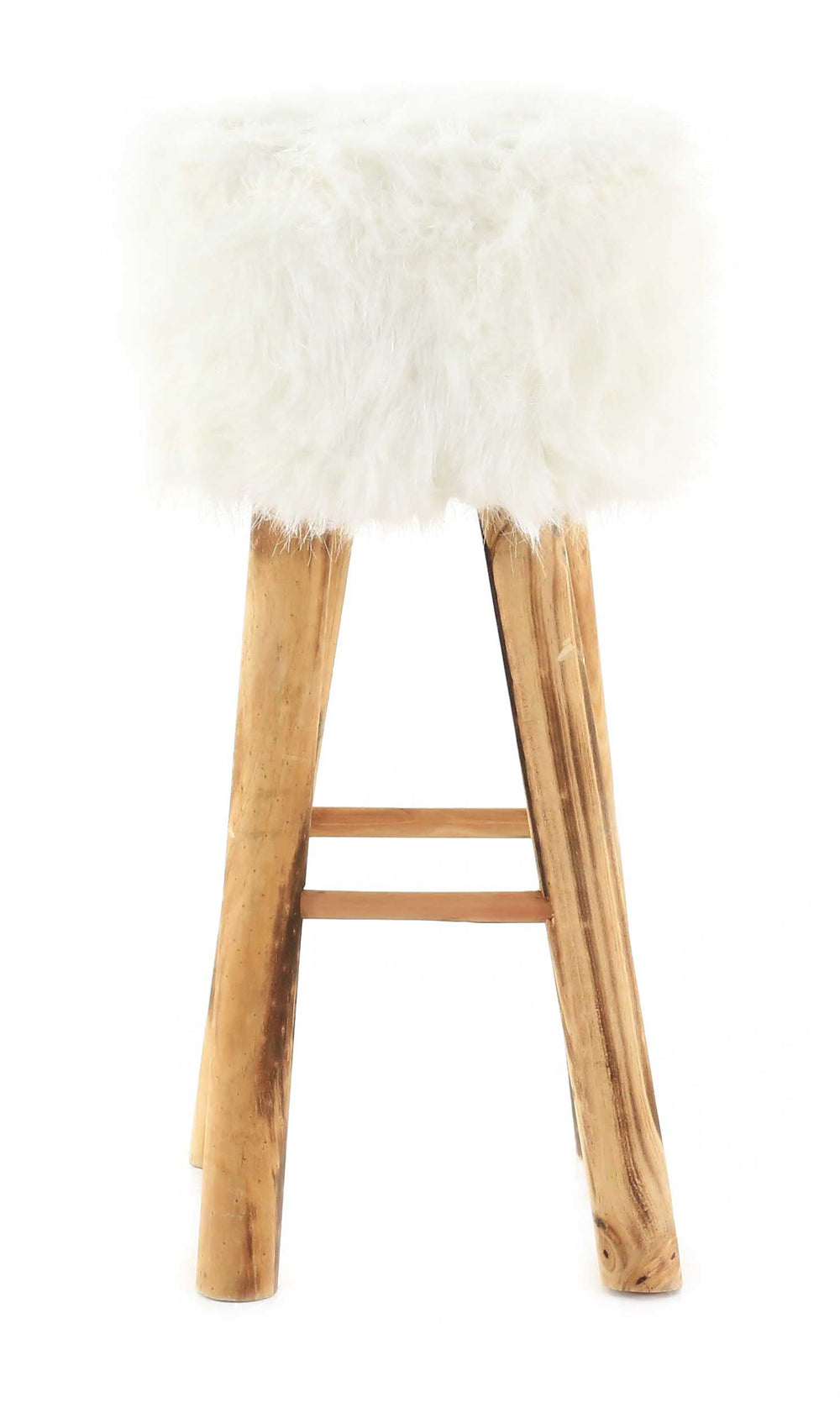 Tabouret haut carré en fourrure synthétique et pin