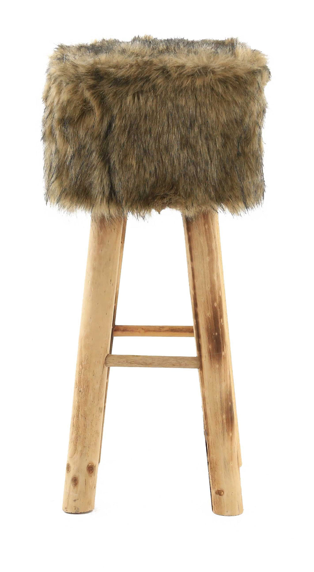 Tabouret haut rond en fourrure synthétique marron et pin Lasco