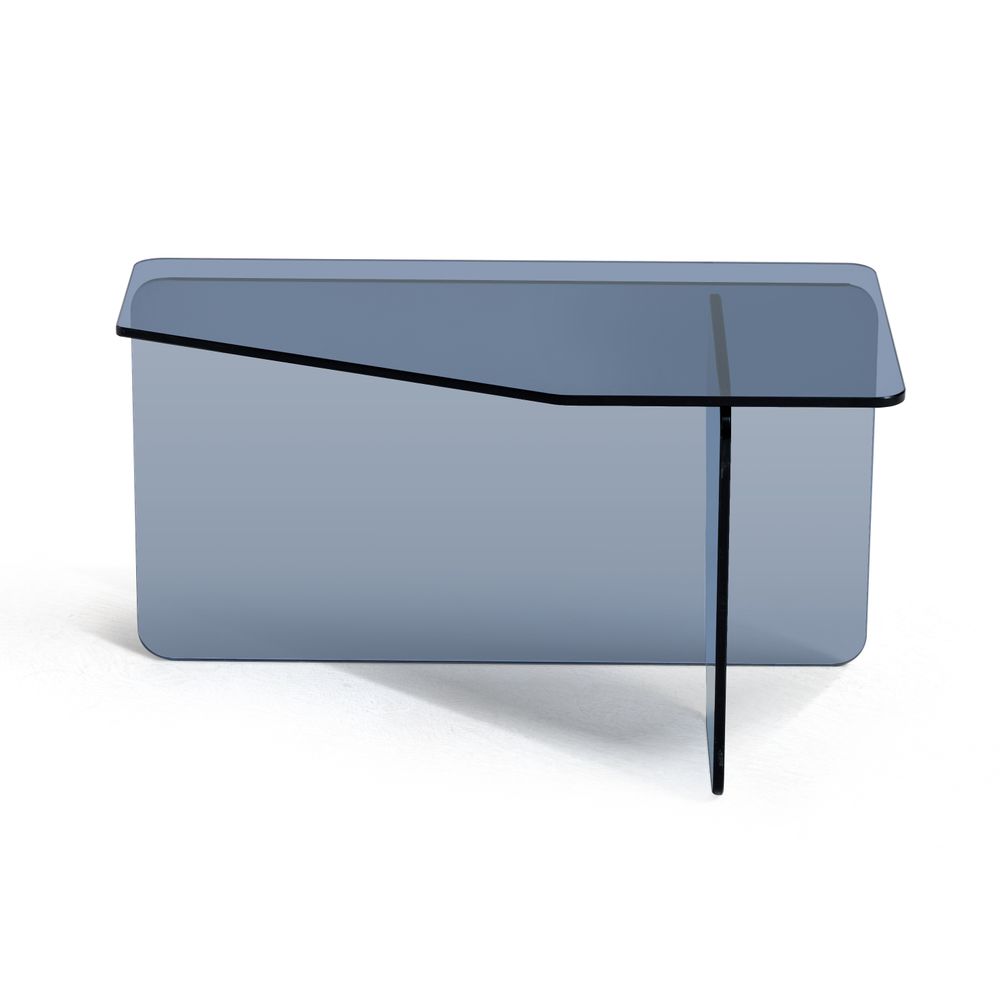 Table basse 70 cm en verre trempé bleu gris