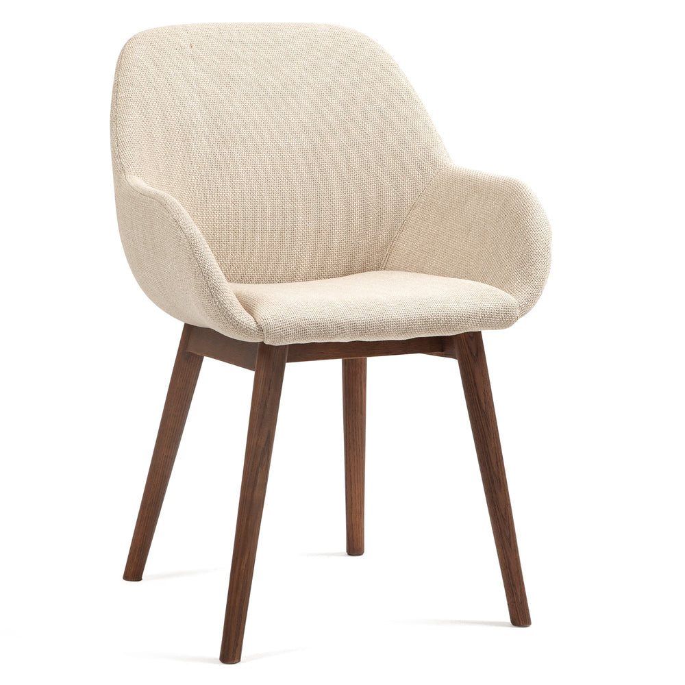 Chaise repas accoudoirs tissu beige pied chêne foncé MALVA