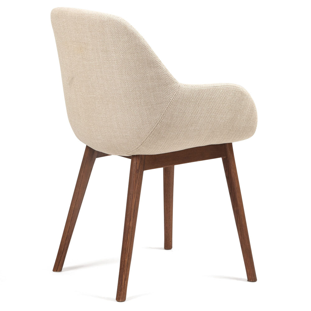 Chaise repas accoudoirs tissu beige pied chêne foncé MALVA
