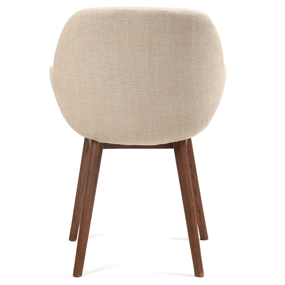 Chaise repas accoudoirs tissu beige pied chêne foncé MALVA