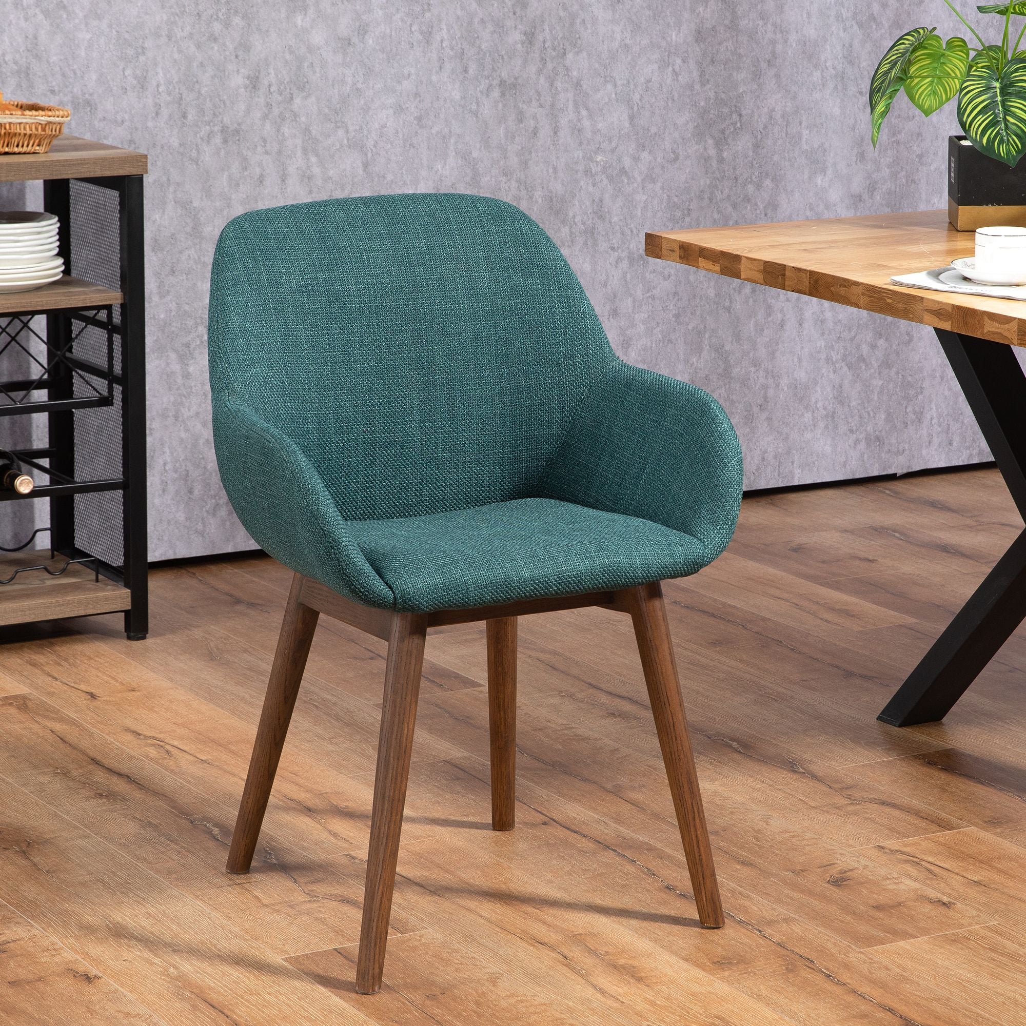 Chaise repas accoudoirs tissu vert emeraude pied chêne foncé MALVA