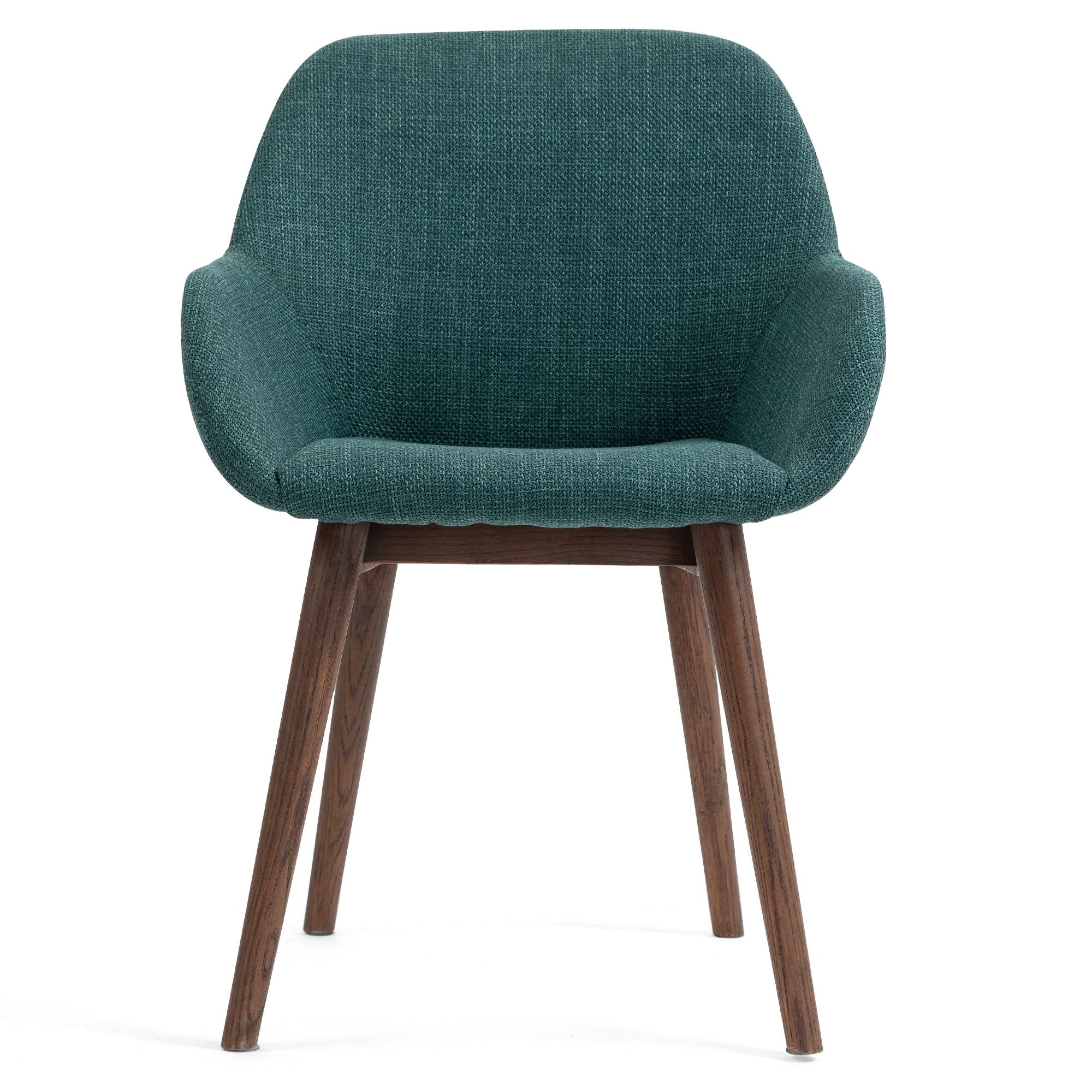Chaise repas accoudoirs tissu vert emeraude pied chêne foncé MALVA