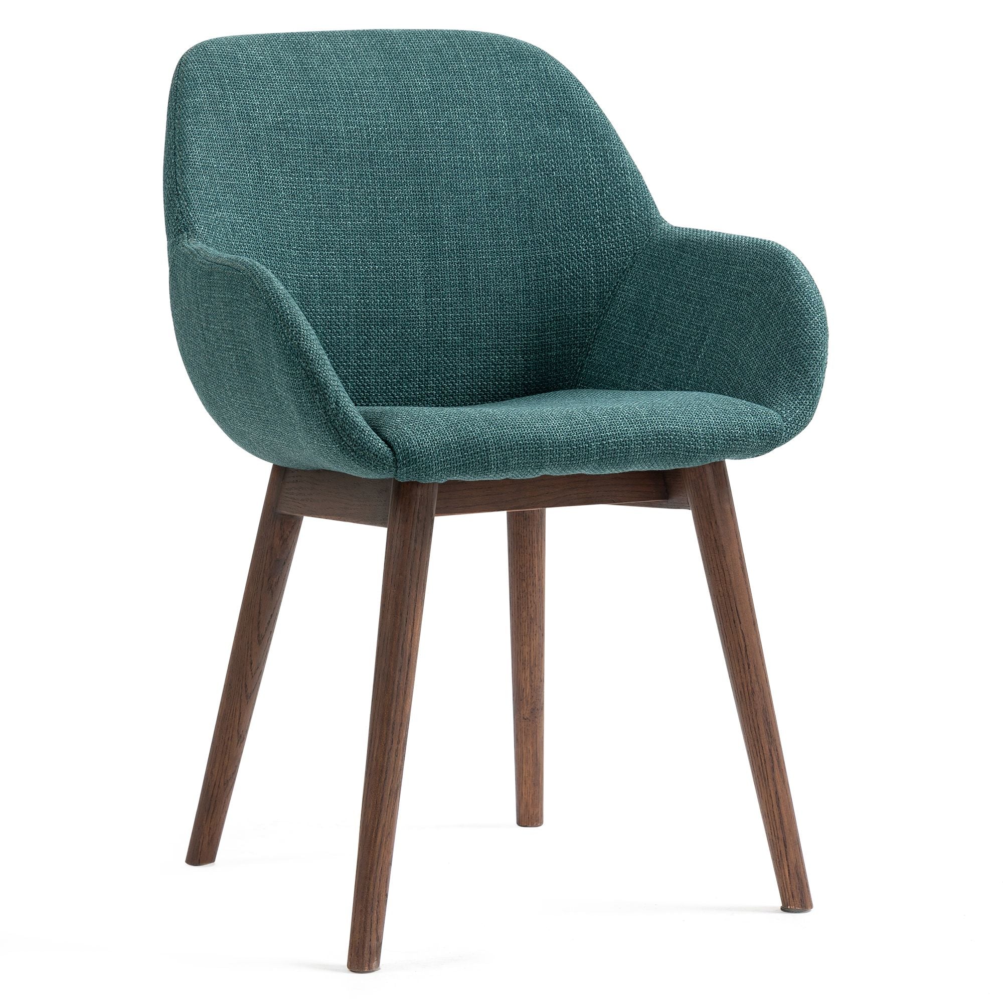 Chaise repas accoudoirs tissu vert emeraude pied chêne foncé MALVA