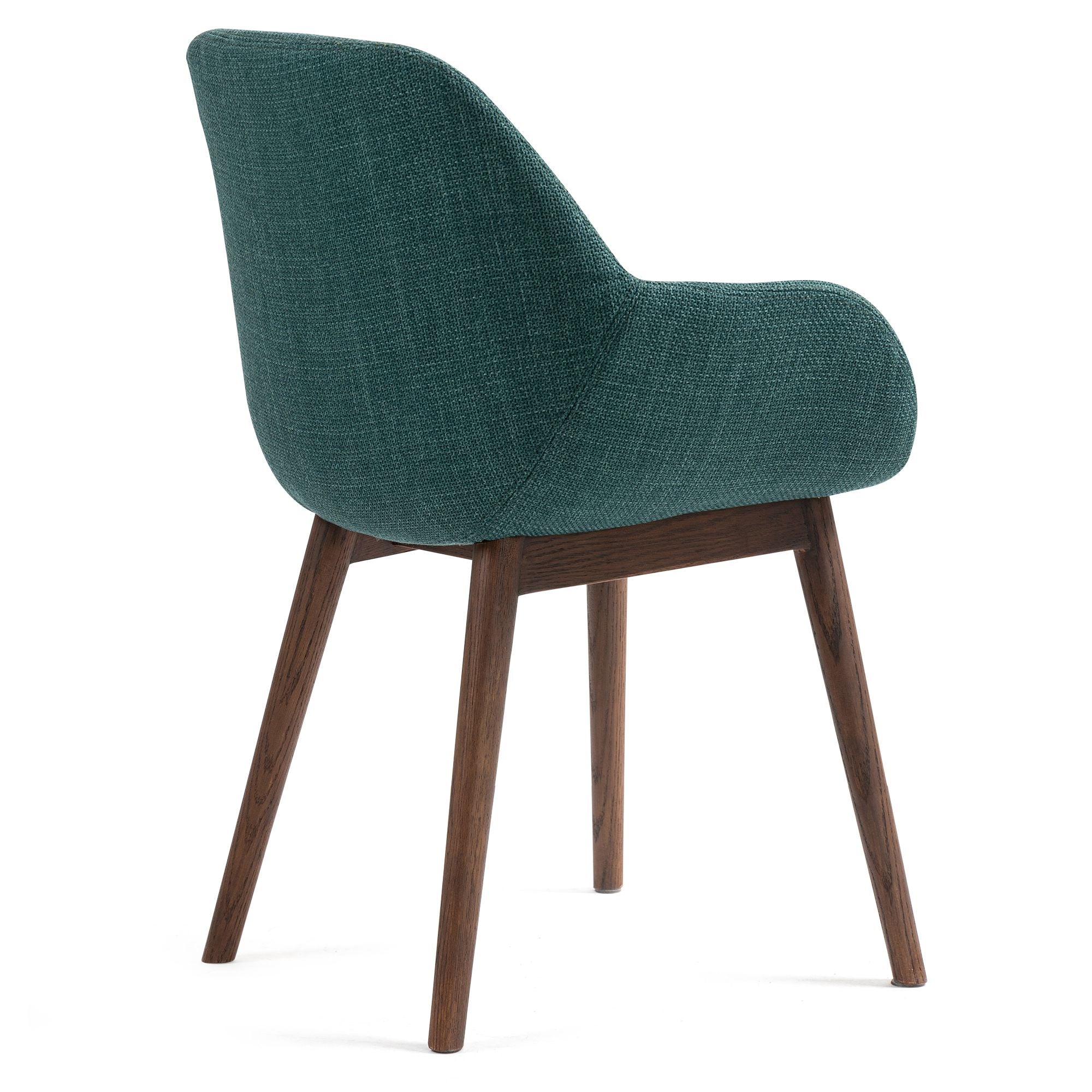 Chaise repas accoudoirs tissu vert emeraude pied chêne foncé MALVA