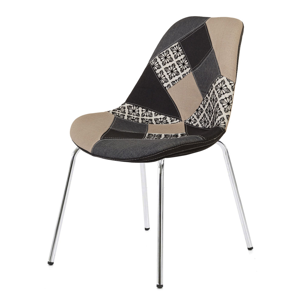 Chaise repas patchwork beige pied chromé MULTI