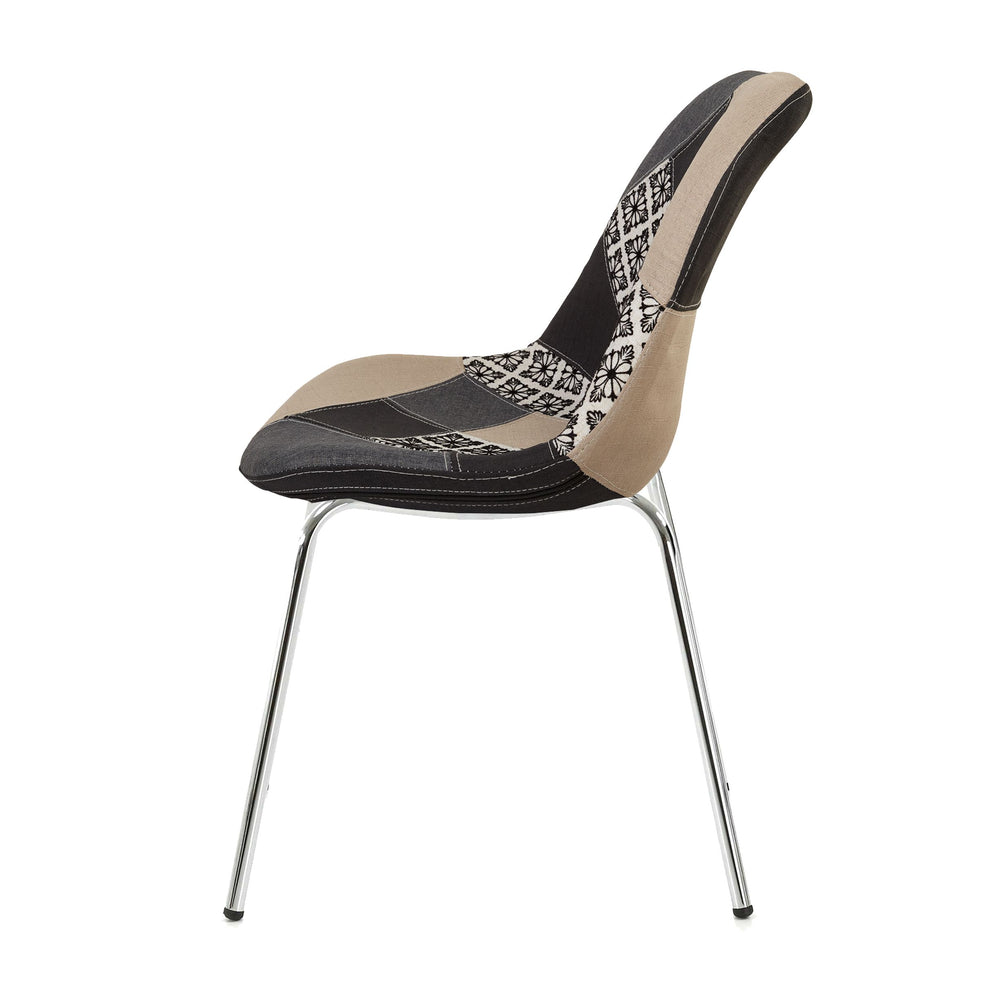 Chaise repas patchwork beige pied chromé MULTI