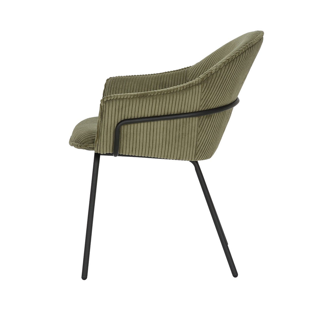 Chaise accoudoirs velours côtelé à grosses côtes kaki