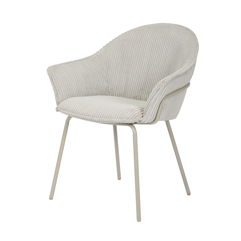 Chaise accoudoirs velours côtelé à grosses côtes gris clair