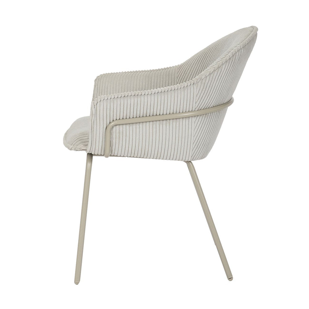 Chaise accoudoirs velours côtelé à grosses côtes gris clair