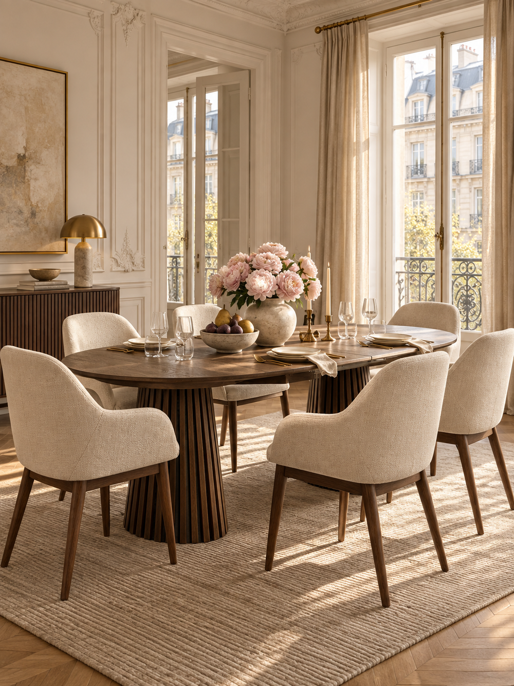 Table repas D120 avec 2 allonges placage Chêne foncé