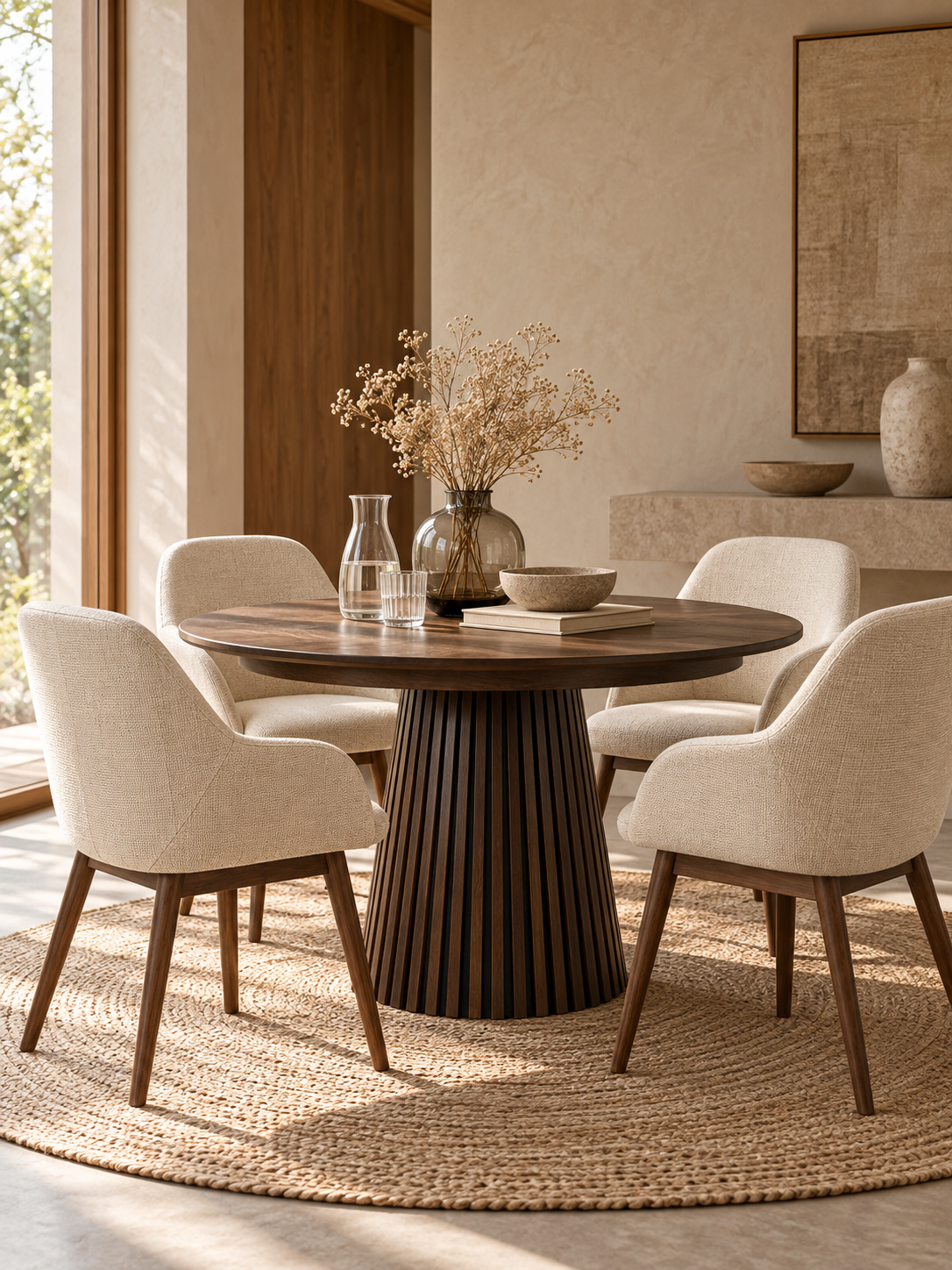 Table repas D120 avec 2 allonges placage Chêne foncé