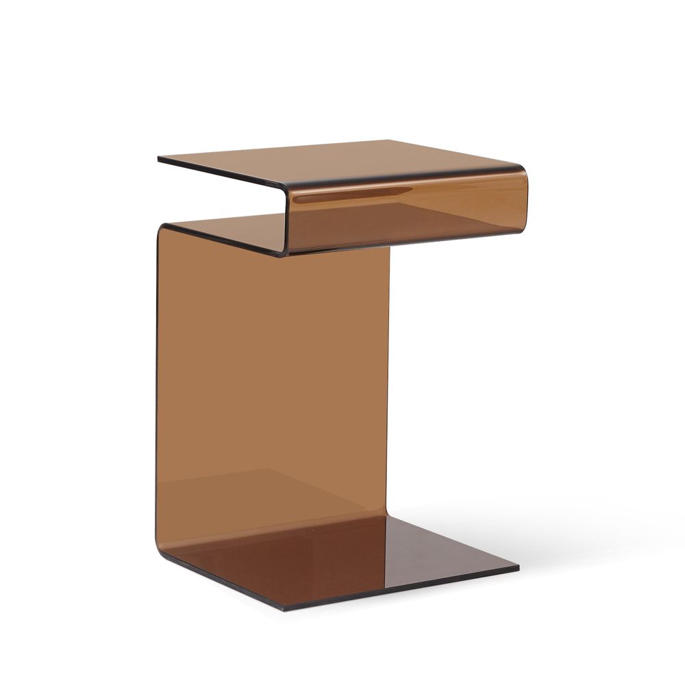 Table basse ou bout de canapé en verre trempé marron