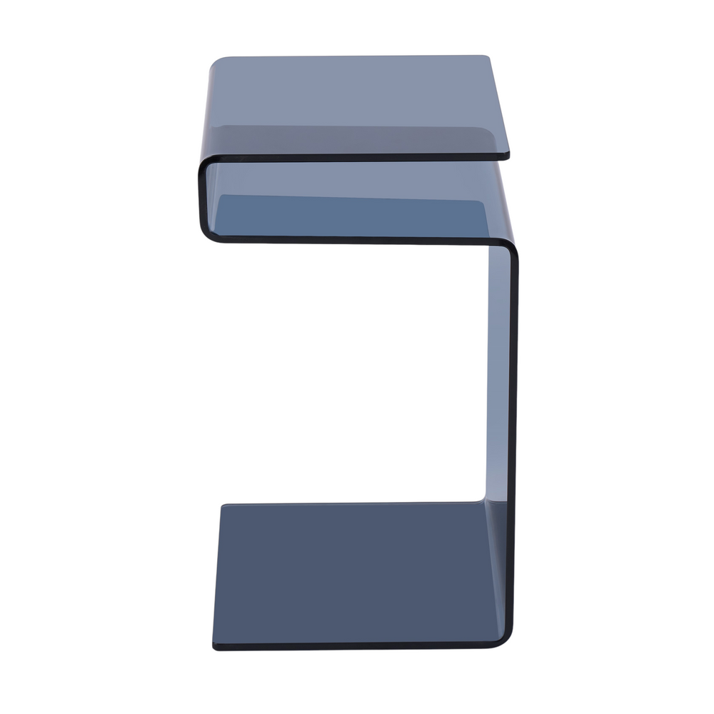 Table basse ou bout de canapé en verre trempé bleu gris