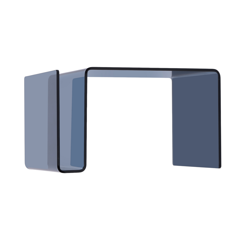 Table basse ou bout de canapé en verre trempé bleu gris