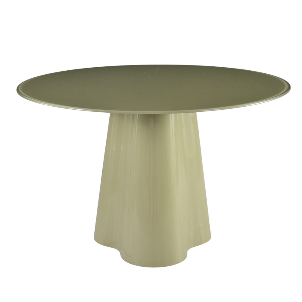 Table repas D120 en verre vert de gris brillant