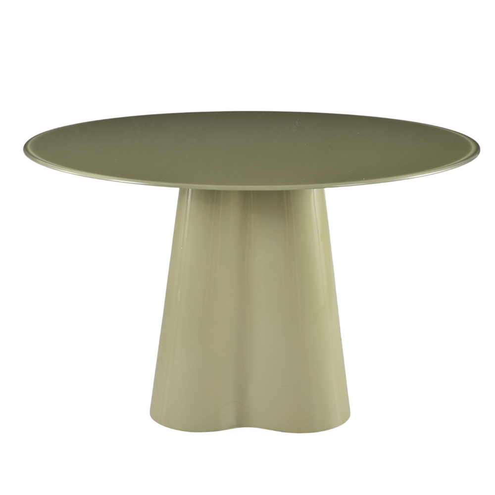 Table repas D120 en verre vert de gris brillant