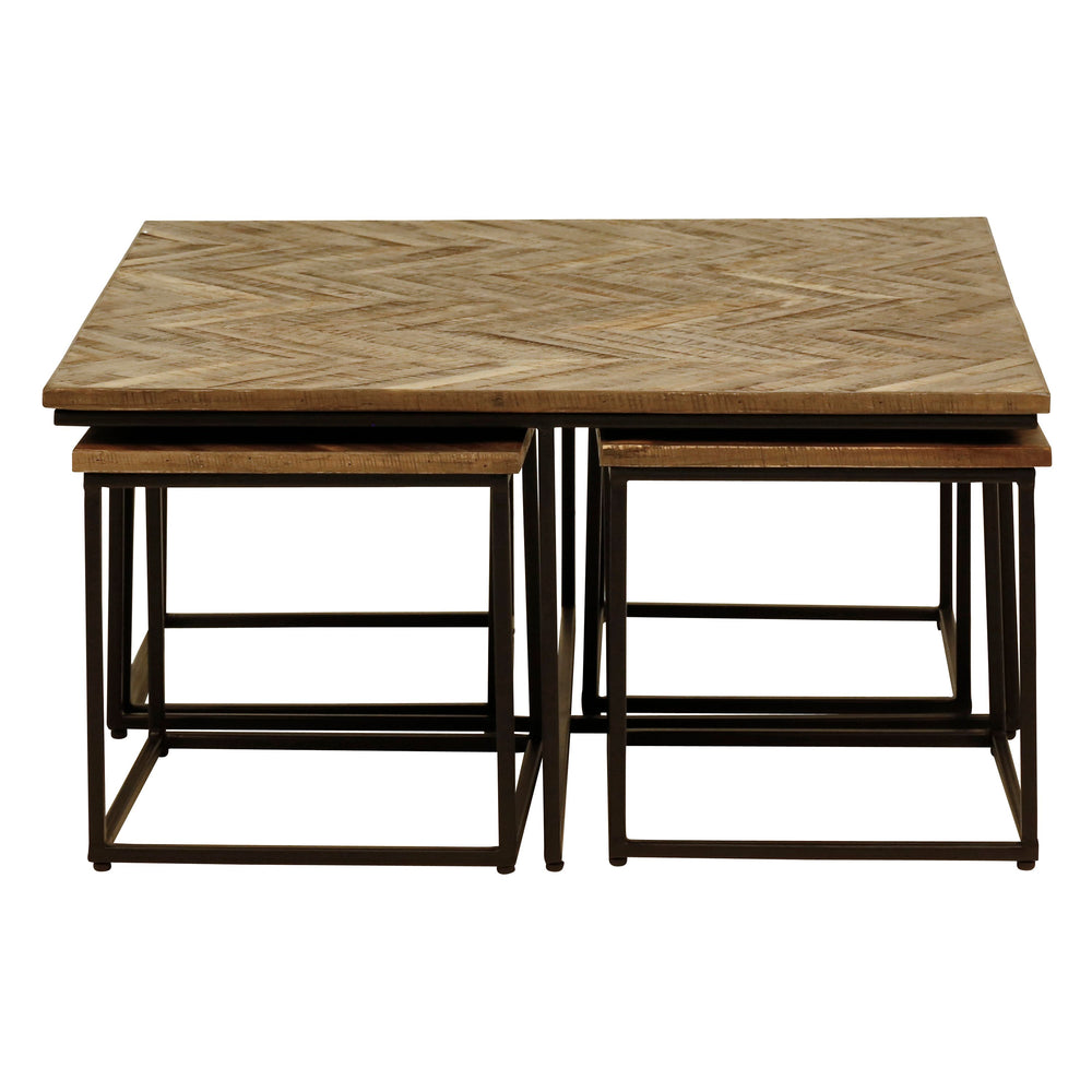 Tables basses carrées gigognes teck recyclé 90cm - Set de 5 WOODY