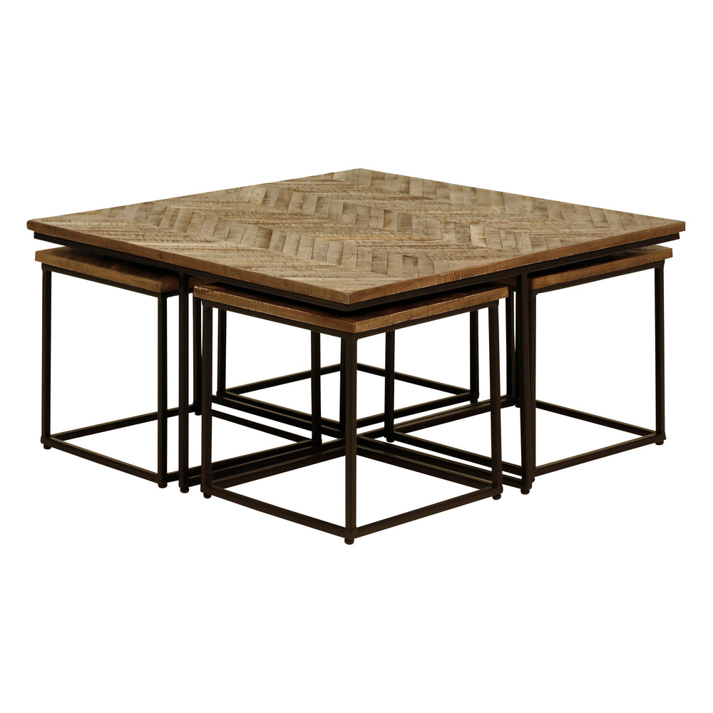 Tables basses carrées gigognes teck recyclé 90cm - Set de 5 WOODY