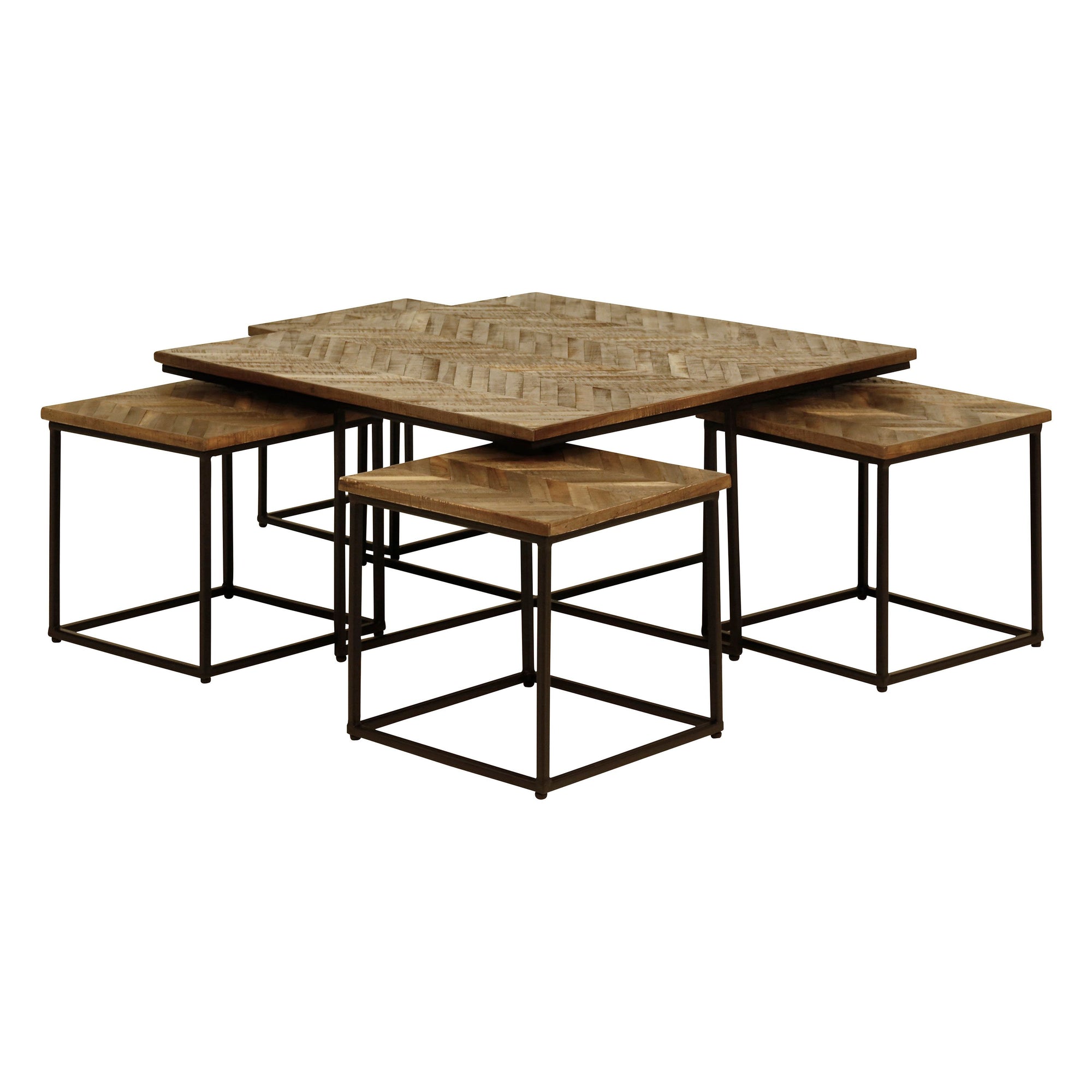 Tables basses carrées gigognes teck recyclé 90cm - Set de 5 WOODY
