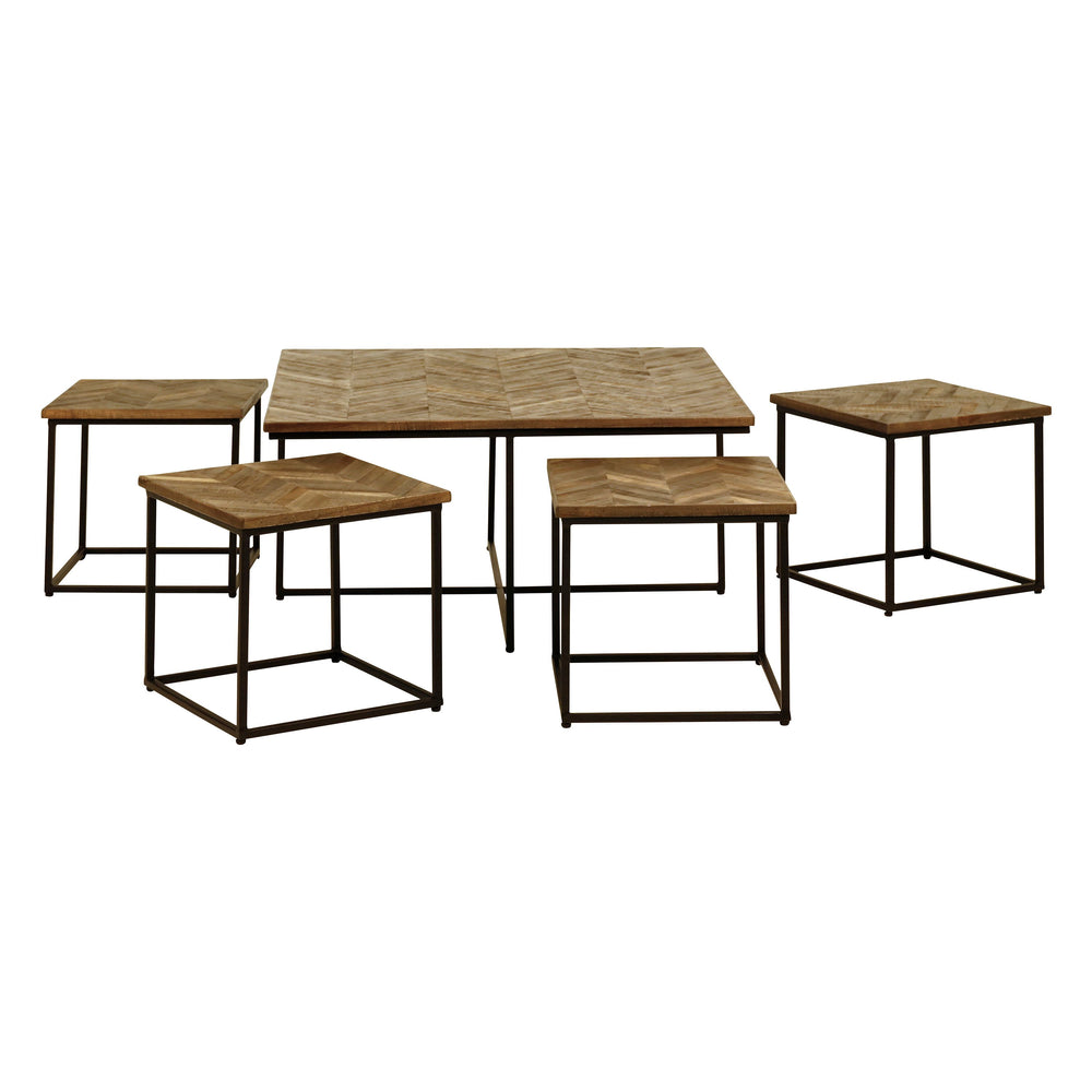 Tables basses carrées gigognes teck recyclé 90cm - Set de 5 WOODY