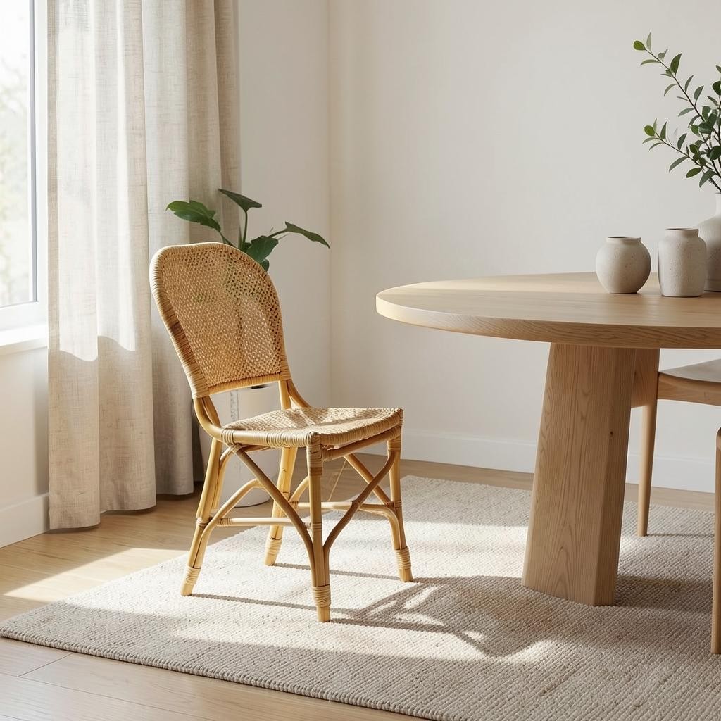 Chaise repas ZAGO STORE en rotin naturel tressé au style bohème pour une salle à manger lumineuse