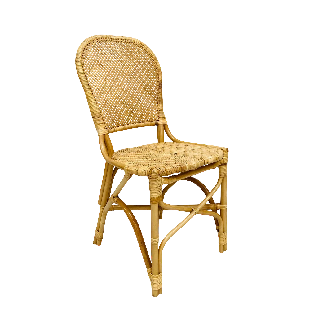 Chaise repas ZAGO STORE en rotin naturel tressé au style bohème avec dossier arrondi