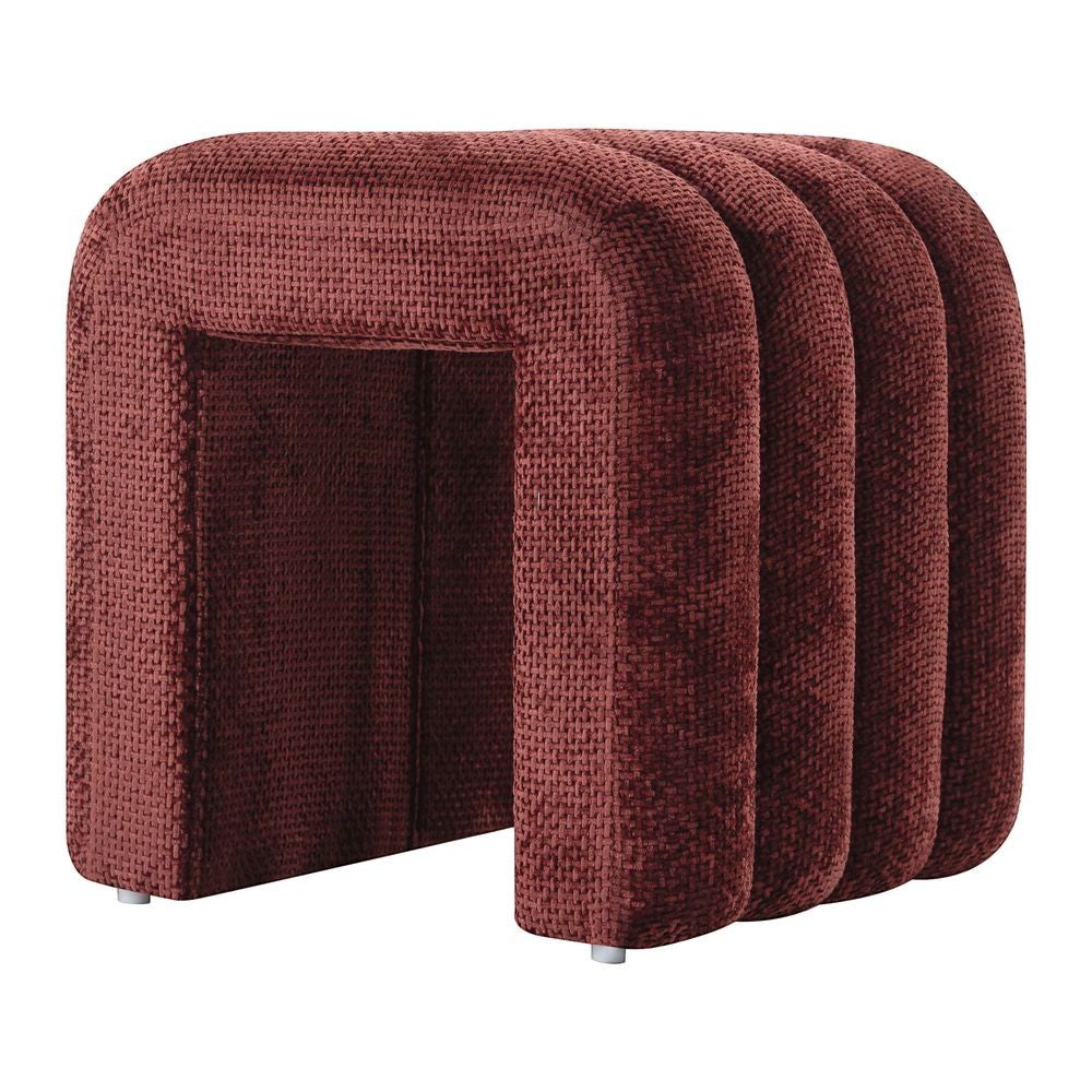 Pouf ZAGO STORE en tissu chenillé bordeaux au design contemporain et texturé