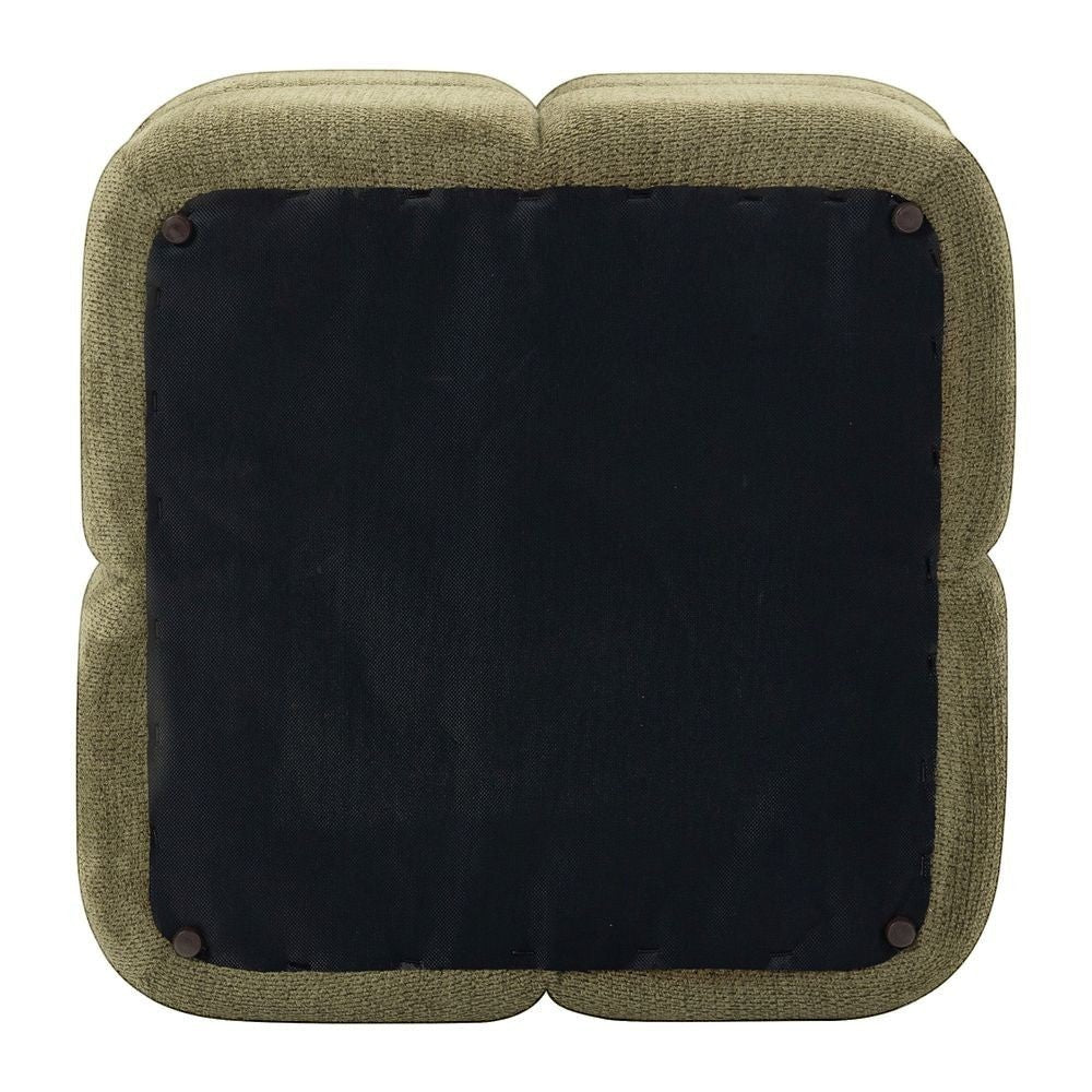 Pouf ZAGO STORE Rubik kaki en tissu texturé, vue de dessous montrant la base noire et la structure carrée arrondie