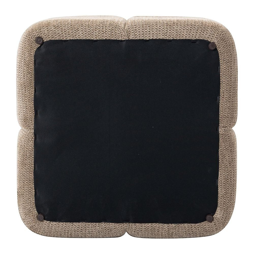 Vue de dessous du pouf ZAGO STORE Rubik en tissu texturé camel avec structure robuste et pieds discrets