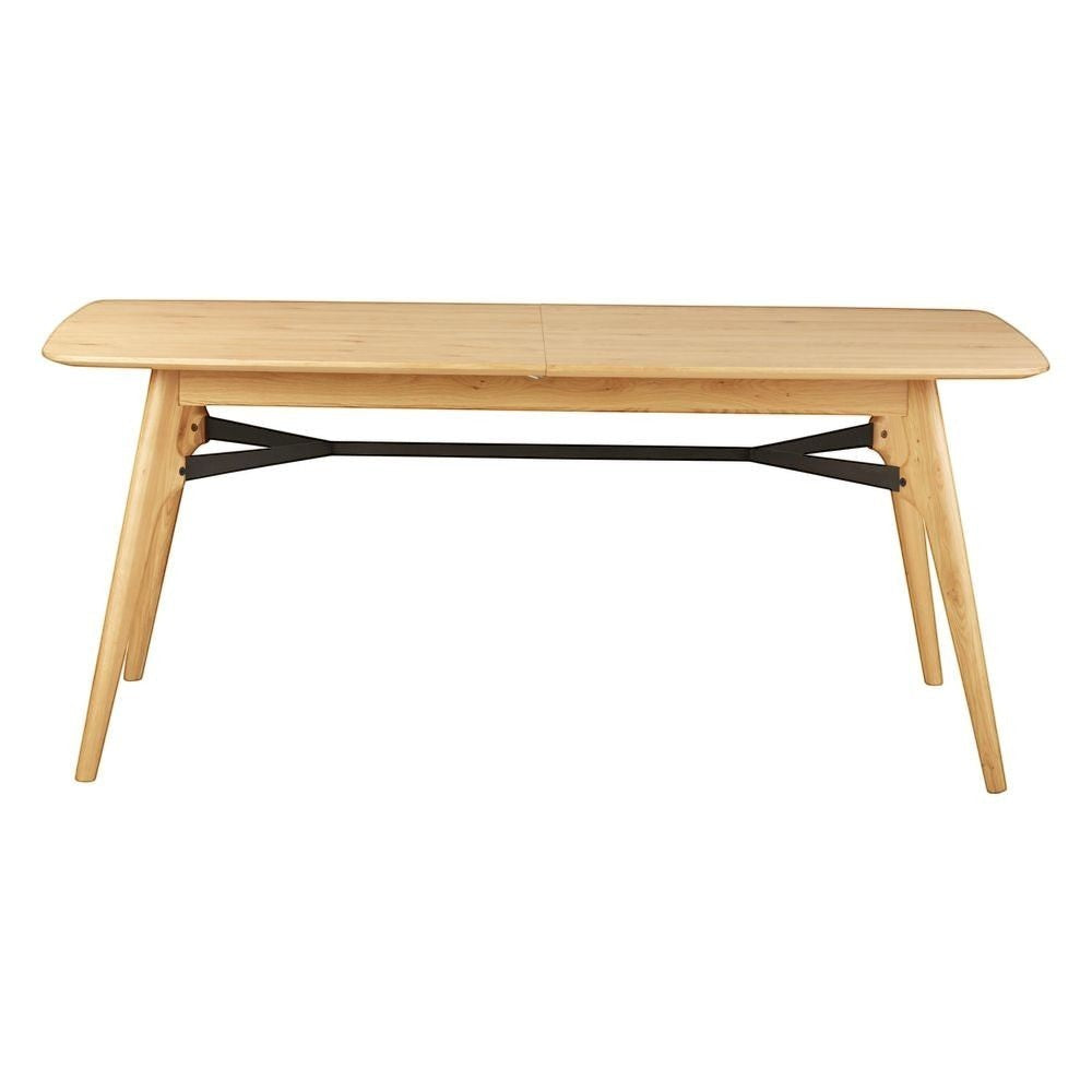 Table repas ZAGO STORE en chêne naturel avec allonge, pieds en bois massif et structure noire, style contemporain